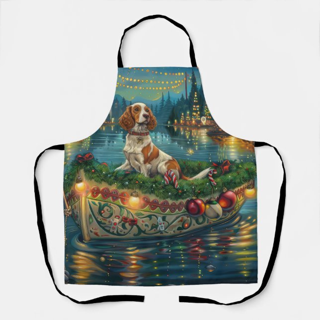 Tablier Brittany Spaniel Noël Festive Voyage (Recto)
