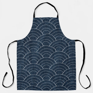 Tablier Broderie Sashiko : Indigo Motif japonais.