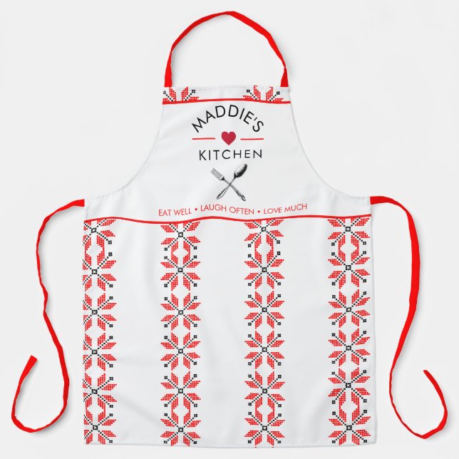 Tablier Broderie ukrainienne traditionnelle noire rouge bl (Recto)
