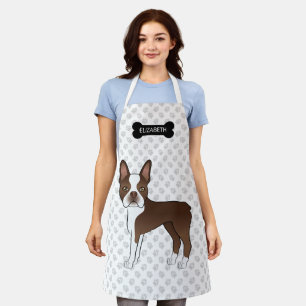 Tablier Brown Boston Terrier Avec Os, Patrouilles Et Nom P