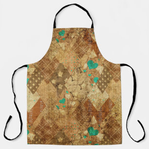 Tablier Brown Grunge Quilt Stars Coeurs