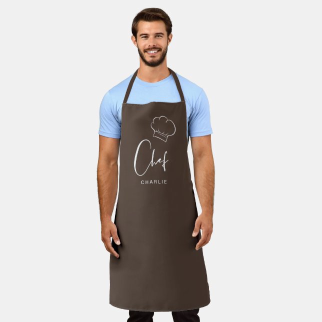 Tablier Brown mignon casquette et script chef personnalisé (Porté)