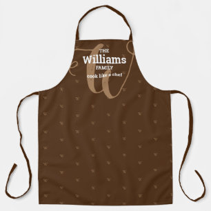 Tablier brun élégant à monogramme de famille