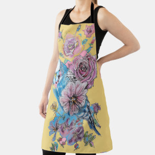 Tablier Budgie Aquarelle Rose Floral Design Jaune Apron