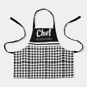 Tablier Buffalo, Chef Élégant Noir, Plaid Black White Apro