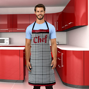 Tablier Buffalo, Chef Rouge, Plaid Black White Apron