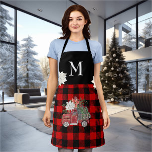 Tablier Buffalo Rouge Noir à carreaux Fête Monogramme Cami