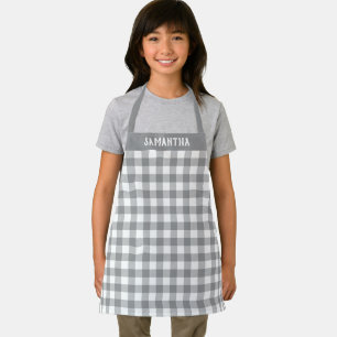 Tablier Buffle gris blanc rustique Plaid Motif personnalis