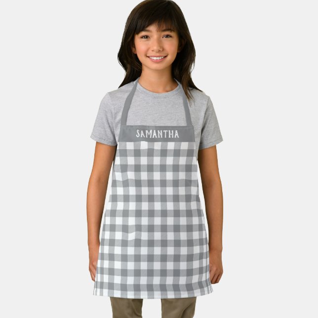 Tablier Buffle gris blanc rustique Plaid Motif personnalis (Insitu)