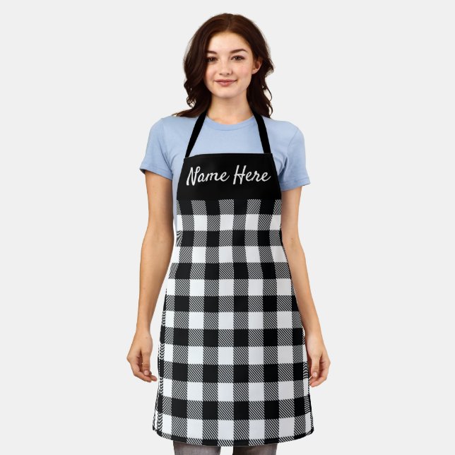 Tablier Buffle noir blanc Plaid Personnalisé Rustique (Porté)