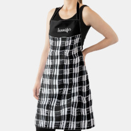 Tablier Buffle noir et blanc rustique plaid personnel