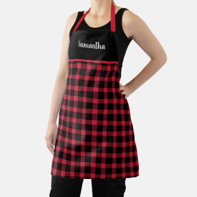 Tablier Buffle Noir Rustique Et Rouge Plaid Personnalisé  (Insitu)