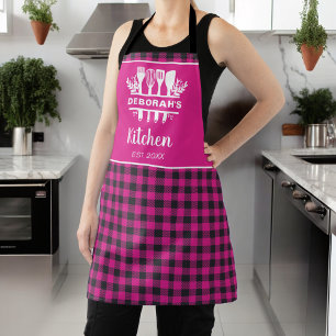 Tablier Buffle rose chaud Plaid Nom de la cuisine