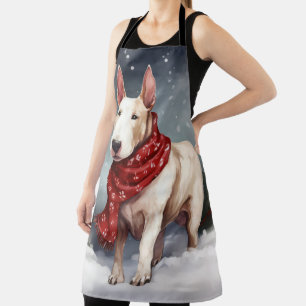Tablier Bull Terrier dans la neige de Noël