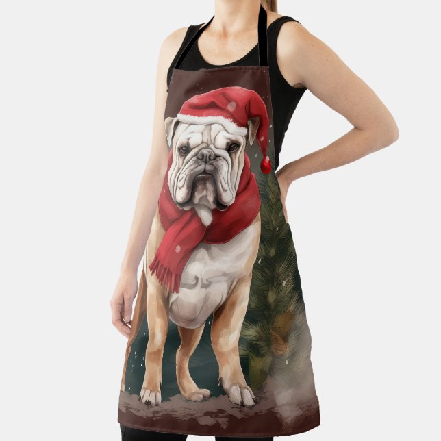 Tablier Bulldog à Noël de neige (Insitu)