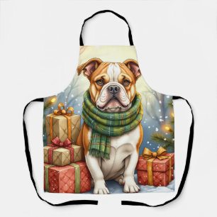Tablier Bulldog Américain Noël à l'aquarelle
