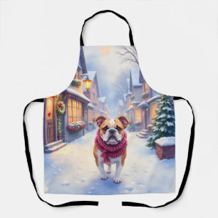 Tablier Bulldog anglais Noël enneigé Village Fêtes
