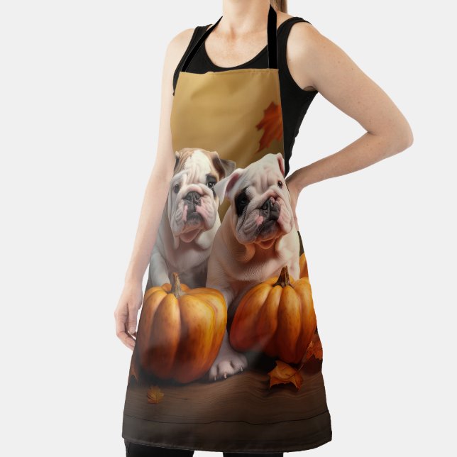 Tablier Bulldog Chiot Automne Citrouille de plaisir (Insitu)