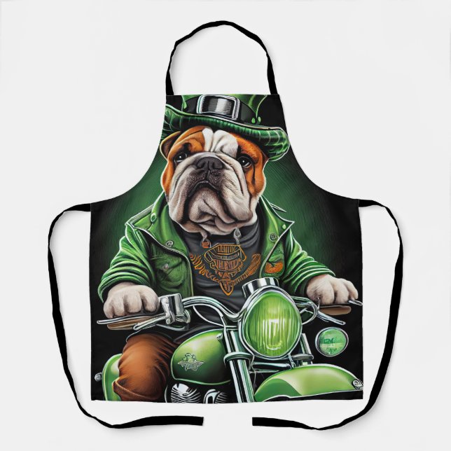 Tablier Bulldog Driving Bike St. Patrick's Day (Recto)