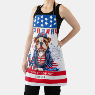 Tablier Bulldog Happy 4 juillet Fête de l'Indépendance amé
