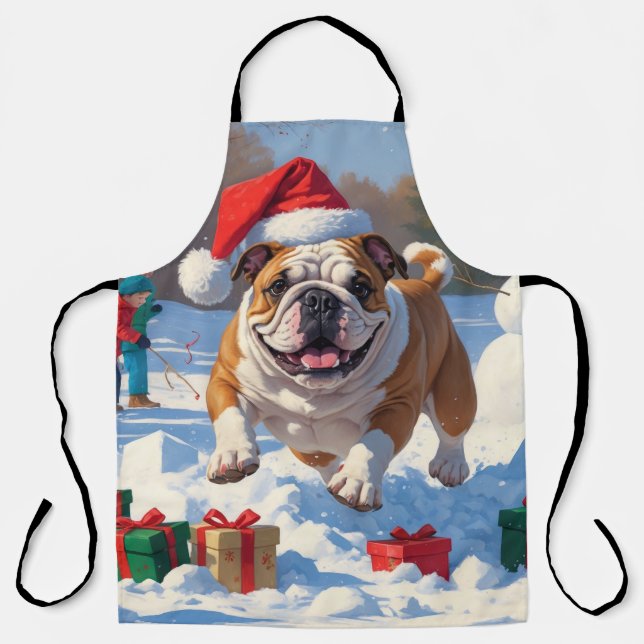 Tablier Bulldog Noël Festival scène de neige (Recto)