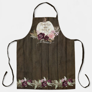 Tablier Burgundy Floral Fall Rustic Wood w White Citrouill