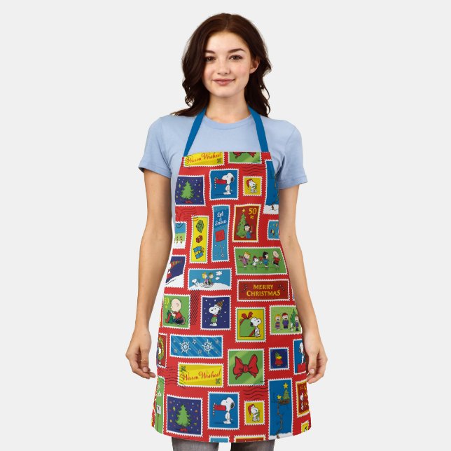 Tablier cacahuètes | Motif des timbres de Noël (Porté)
