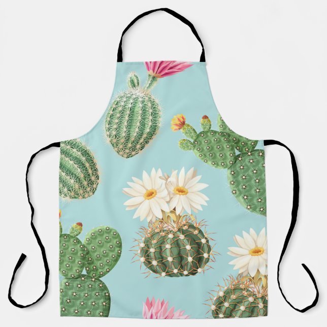 Tablier Cactus, fleurs roses : décor clair (Recto)