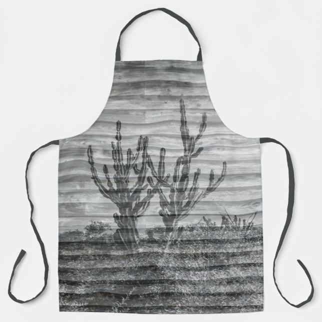 Tablier Cactus Plants On Wood Planks Black And White Photo (Recto)