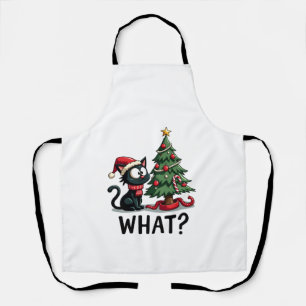 Tablier Cadeau drôle de chat noir renversant un sapin de N