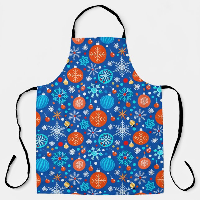 Tablier Cadeau festif de Noël bleu modèle (Recto)