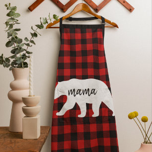 Tablier Cadeau moderne Rouge Plaid Et Blanc Mama Ours