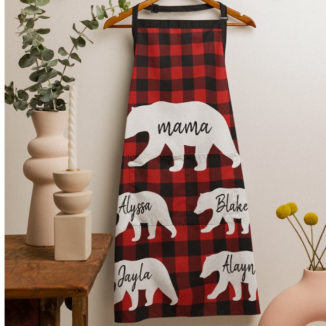 Tablier Cadeau moderne Rouge Plaid Et Blanc Mama Ours (Créateur téléchargé)