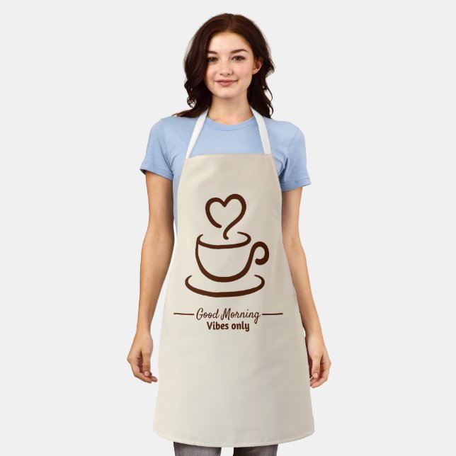 Tablier Café beige doux - Conception Coeur du bon matin (Porté)