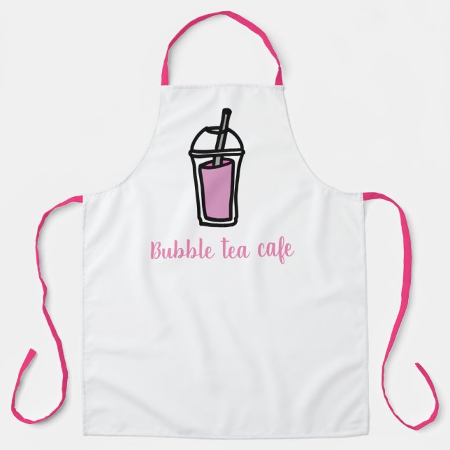 Tablier Café serveuse lait thé bulle thé rose et blanc (Recto)
