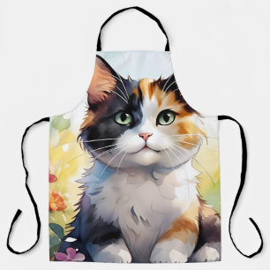 Tablier Calico Cat dans le jardin de printemps avec papill