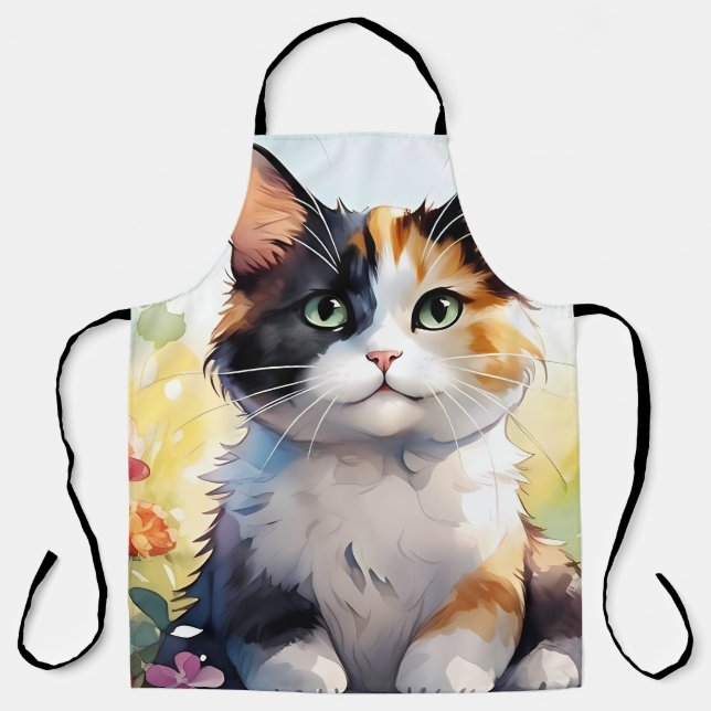 Tablier Calico Cat dans le jardin de printemps avec papill (Recto)