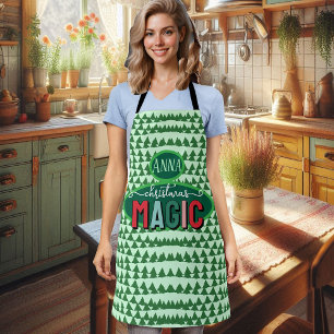 Tablier Calligraphie Magie de Noël Pins Verts Funky