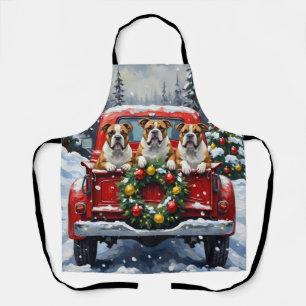 Tablier Camionnette Rouge de Noël Bulldog Fêtes