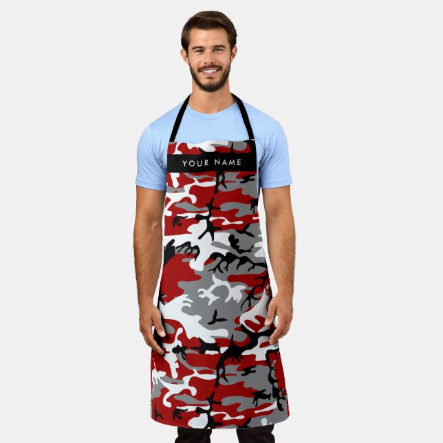 Tablier Camouflage rouge et gris Votre nom Personnaliser (Porté)