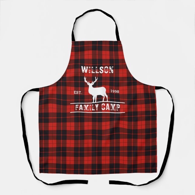 Tablier Camp familial Cunningham écossais tartan noir roug (Recto)