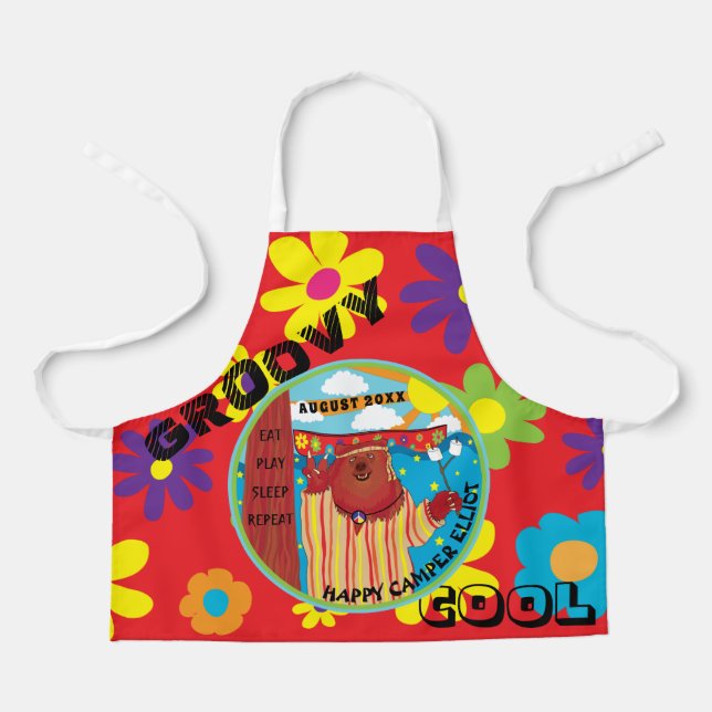 Tablier Camp Fleurs d'Apron Happy Bear partout sur l'impre (Recto)