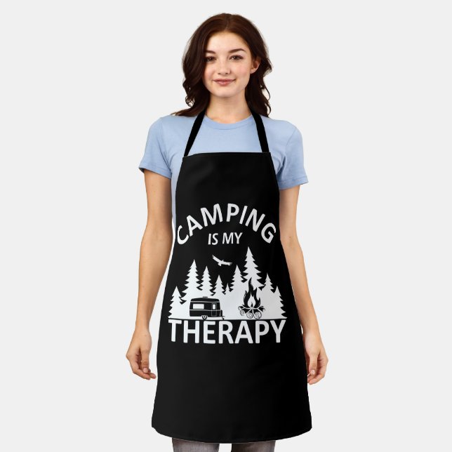 Tablier Camping est ma thérapie drôle slogan de camper (Porté)