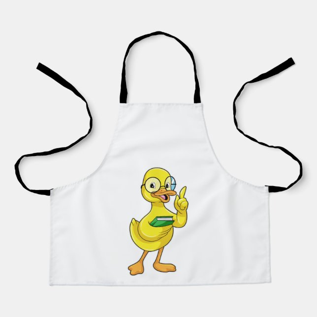 Tablier Canard comme enseignant avec livre et lunettes (Recto)