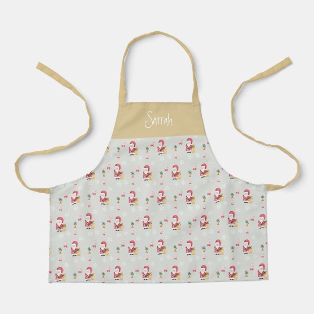 Tablier Candy Père Noël Motif de Noël aquarelle Monogramme (Recto)