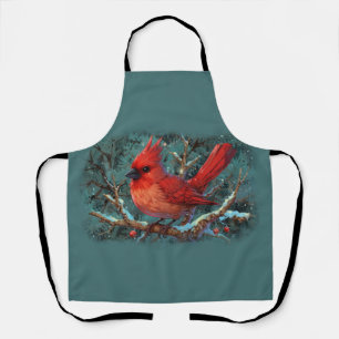 Tablier Cardinal rouge mignon avec baies rouges hivernales