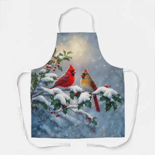 Tablier Cardinaux rouges et Holly en neige