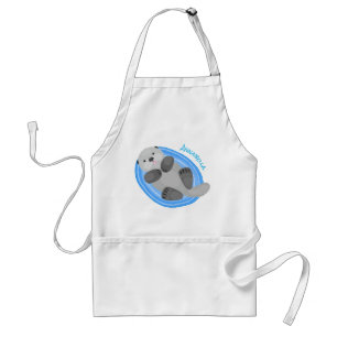 Tablier Caricature bleu loutre de mer joyeux