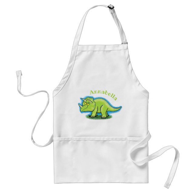 Tablier Caricature de dinosaure de triceratops vert mignon (Devant)