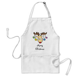 Tablier Caricature de Noël mignonne Rouge Nez Reindeer